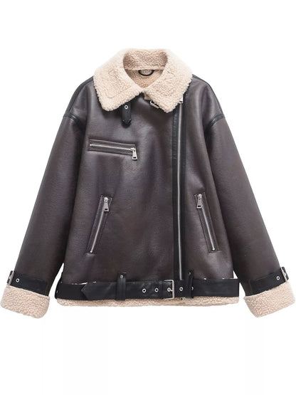 Dark brown faux leather jacket, view 7