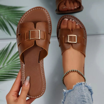 Elegant Buckle Slide Sandals