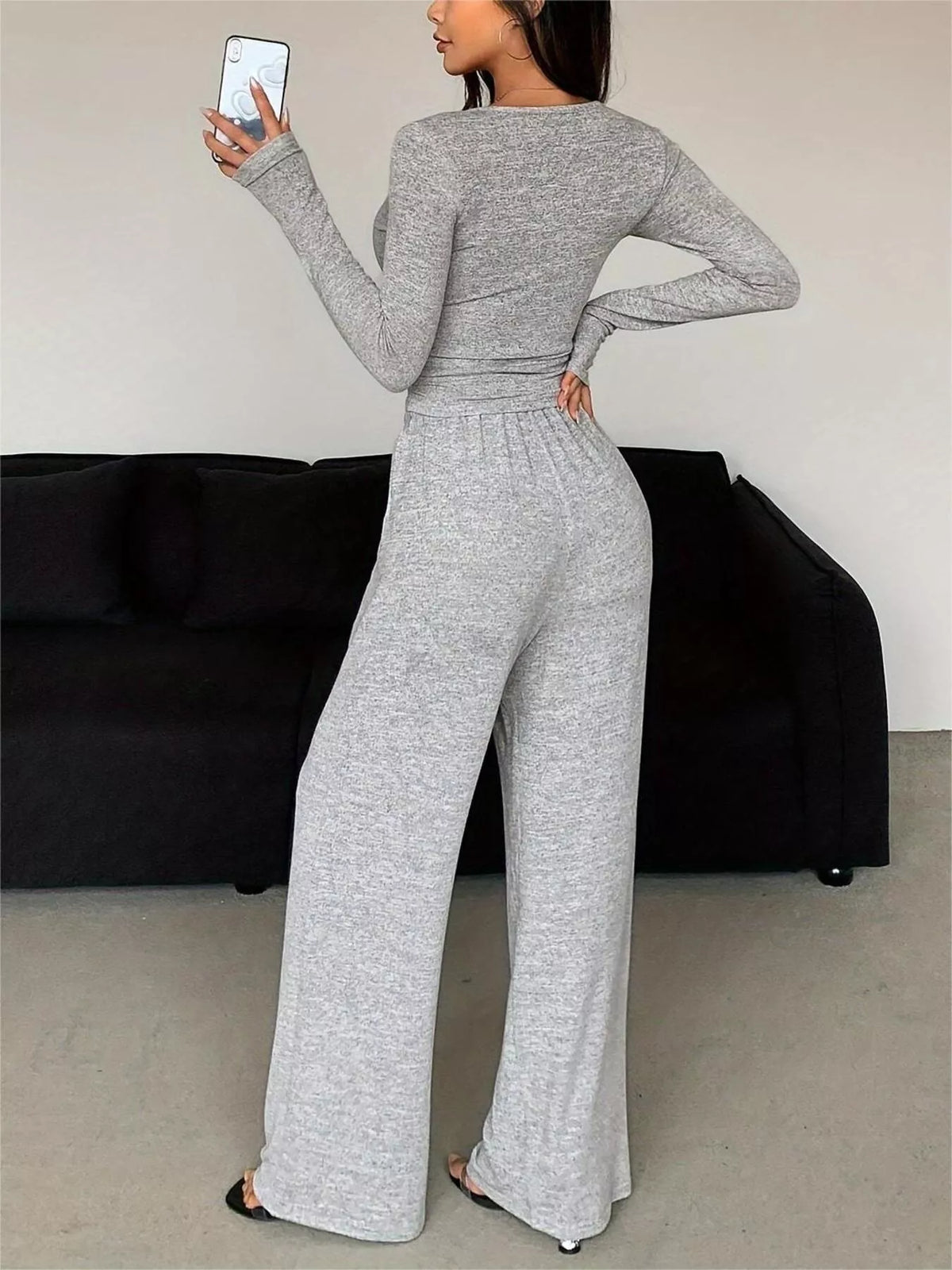 Button detail top and pants set, view 9