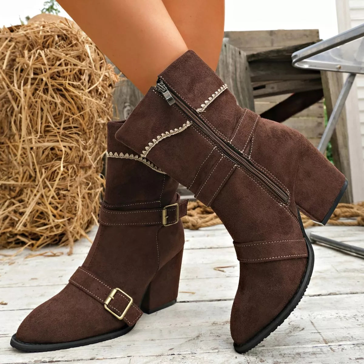Point Toe Block Heels Boots