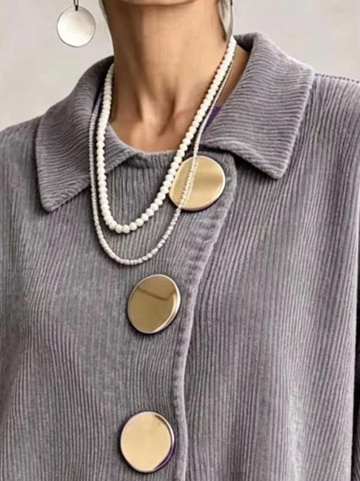 Ribbed knit gold-button cardigan, view 26