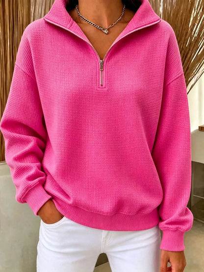 Full Size Waffle Knit Quarter-Zip Sweatshirt Plus Size