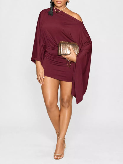 Plus size one-shoulder mini dress, view 9