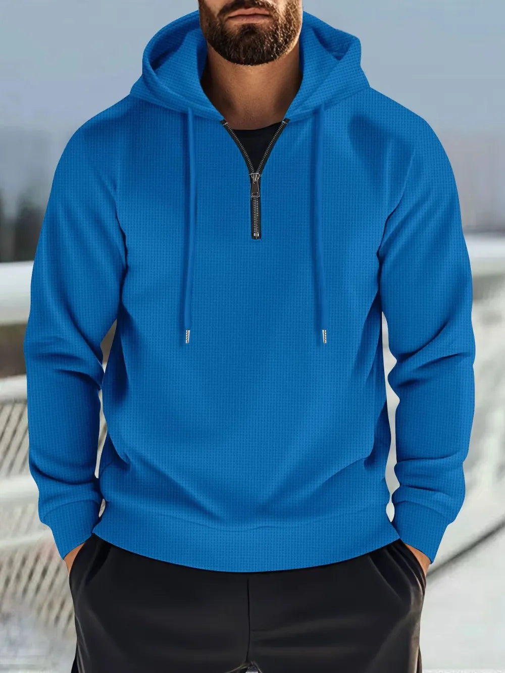 Men's Full Size Quarter Zip Drawstring Hoodie