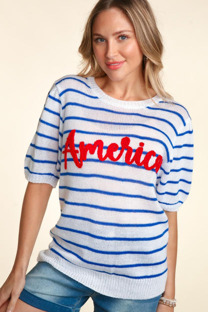 Embroidery Striped Knit Top