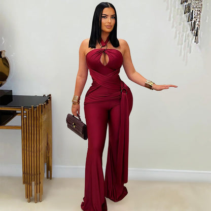 Wide leg wrapped arm jumpsuit