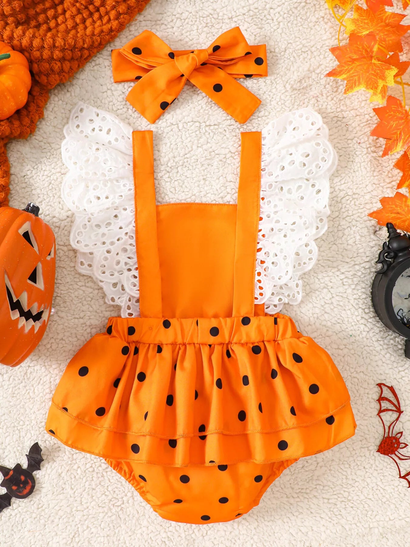 Children Halloween Pumpkin Bodysuit and Headband Set