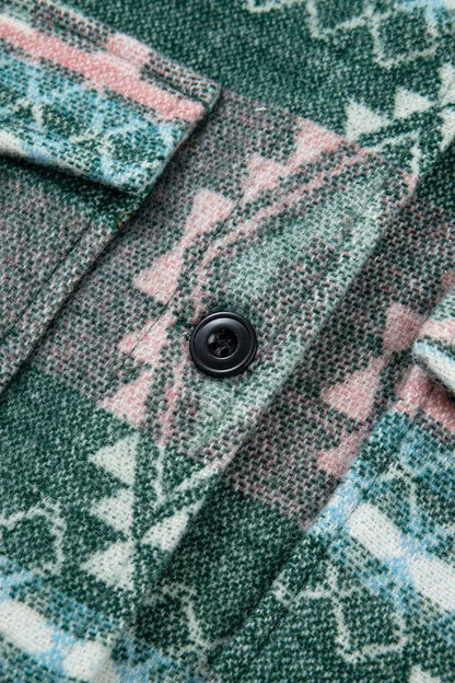 Geometric Print Button Front Long Sleeve Shacket