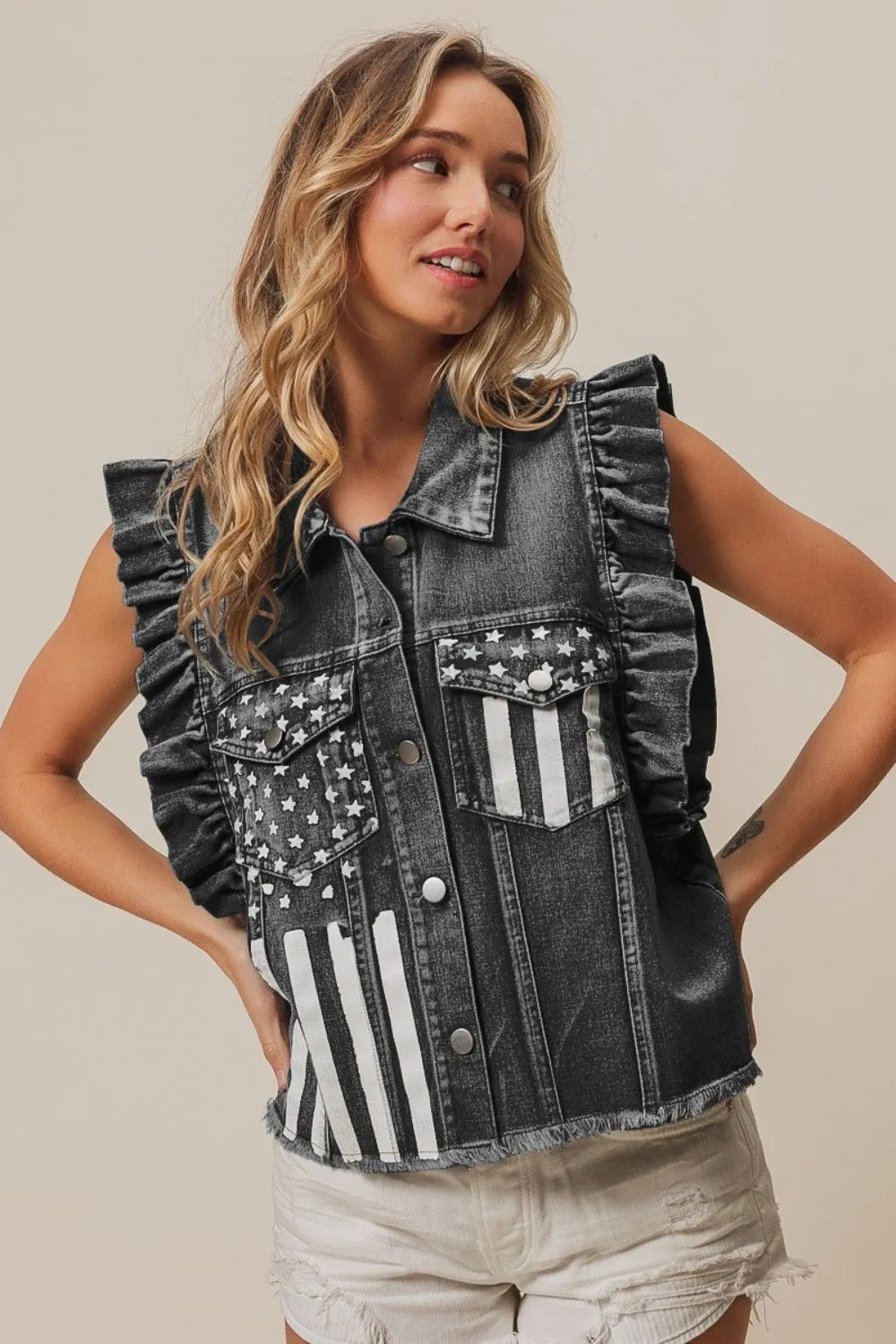 American Flag Washed Denim Jacket