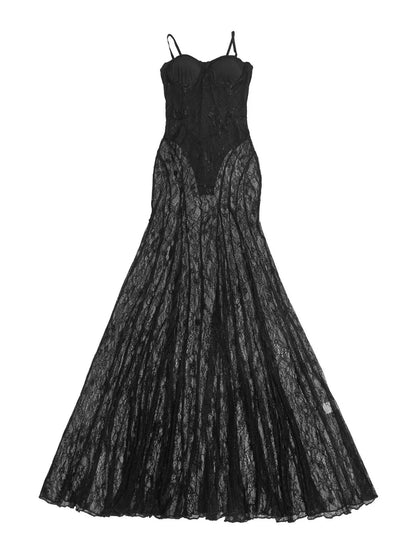 Sweetheart Neck Sheer Lace Maxi Dress