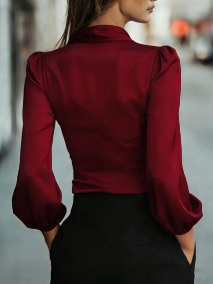 Satin Tie Waist Wrap Blouse
