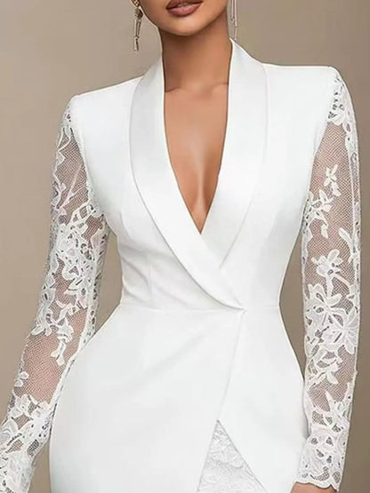 Lace-sleeve blazer dress, view 7