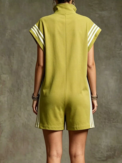 Striped Zip Front Short Sleeve Romper