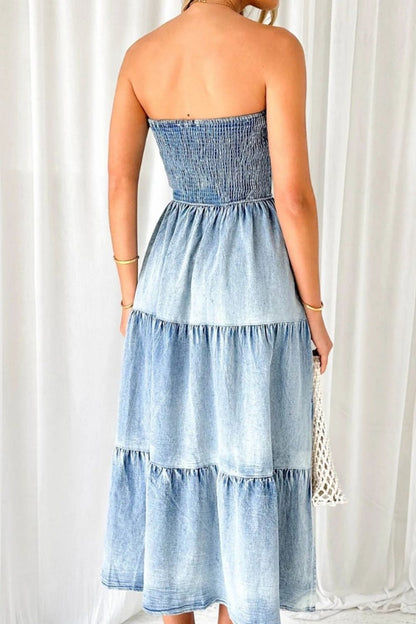 Slit Tiered Denim Dress