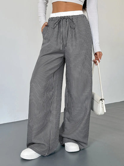 Striped Wide Leg Drawstring Pants