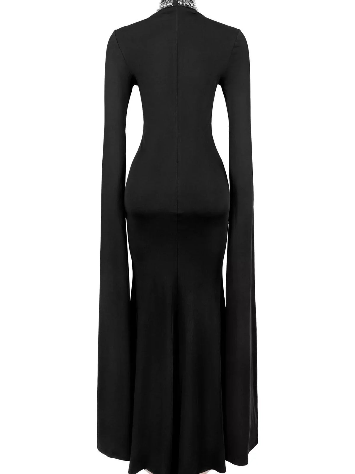 Rhinestone Slit Flare Sleeve Cape Maxi Dress