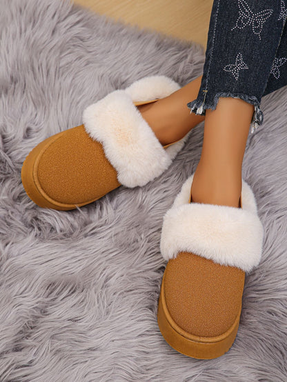 Fur Round Toe Platform Slippers