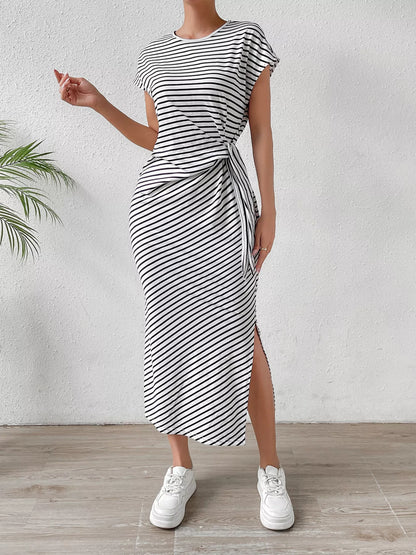 Striped Tie-Waist Midi Dress