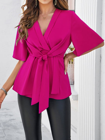 Tied Front Peplum Blouse