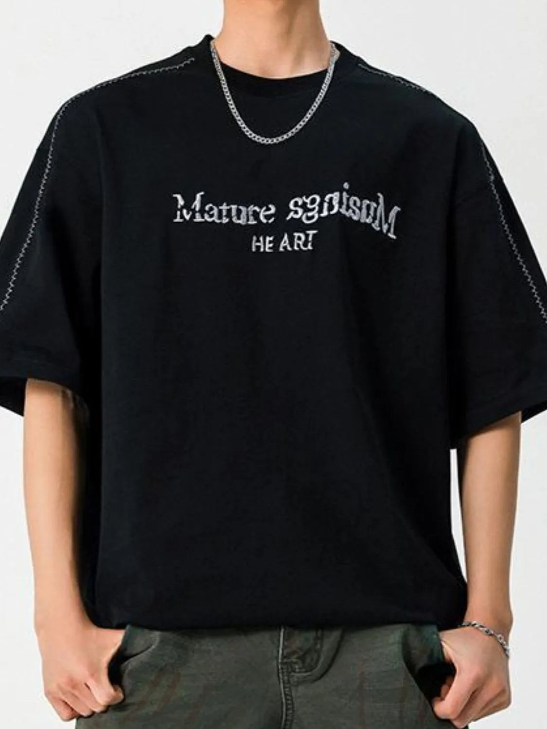 Letter Round Neck Half Sleeve T-Shirt