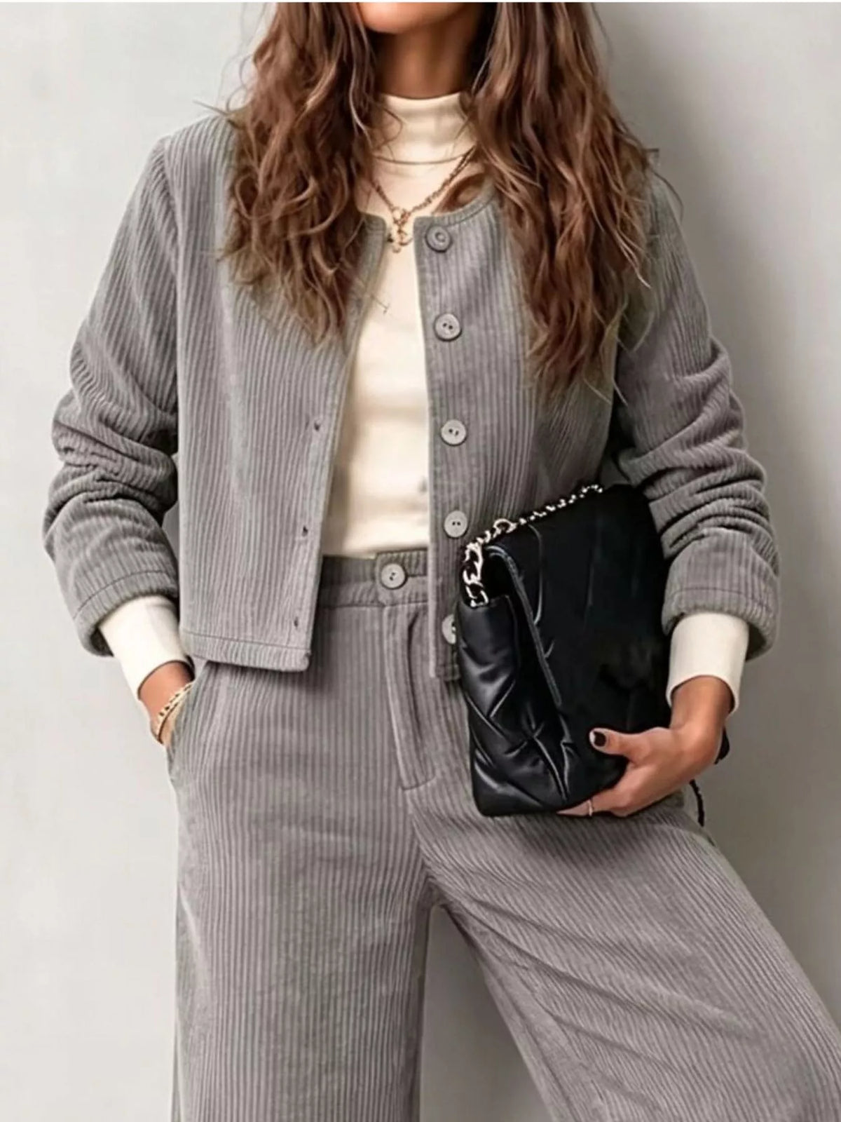 Corduroy jacket and wide-leg pants set, view 5