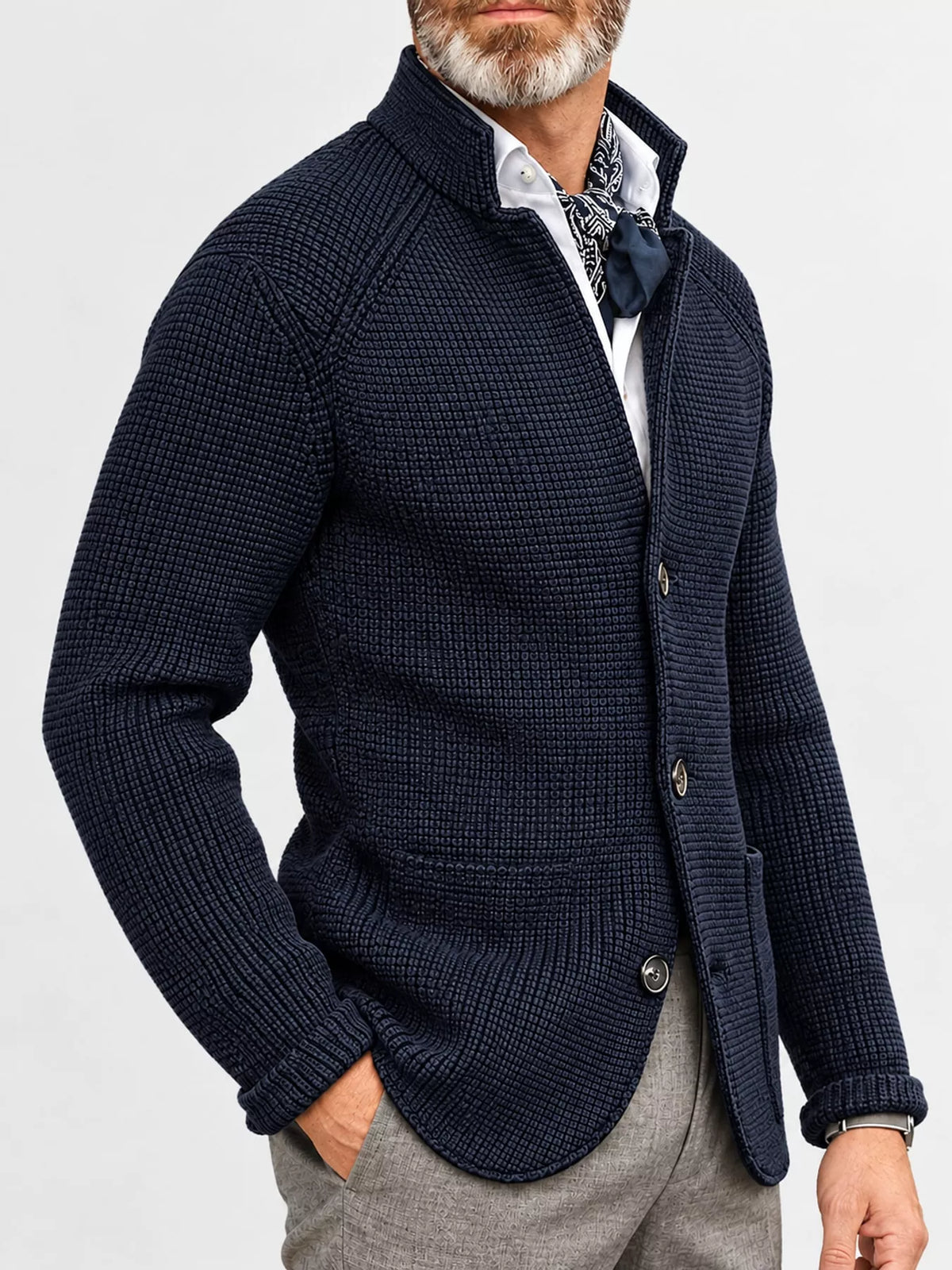 Men's Slim-Fit Knit Stand-Collar Cardigan with Pockets