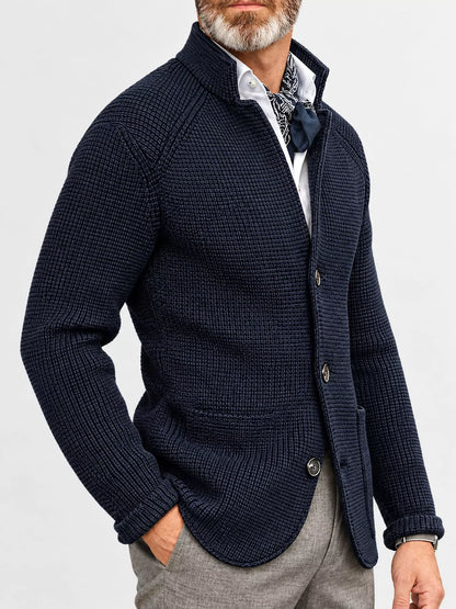 Men's Slim-Fit Knit Stand-Collar Cardigan with Pockets