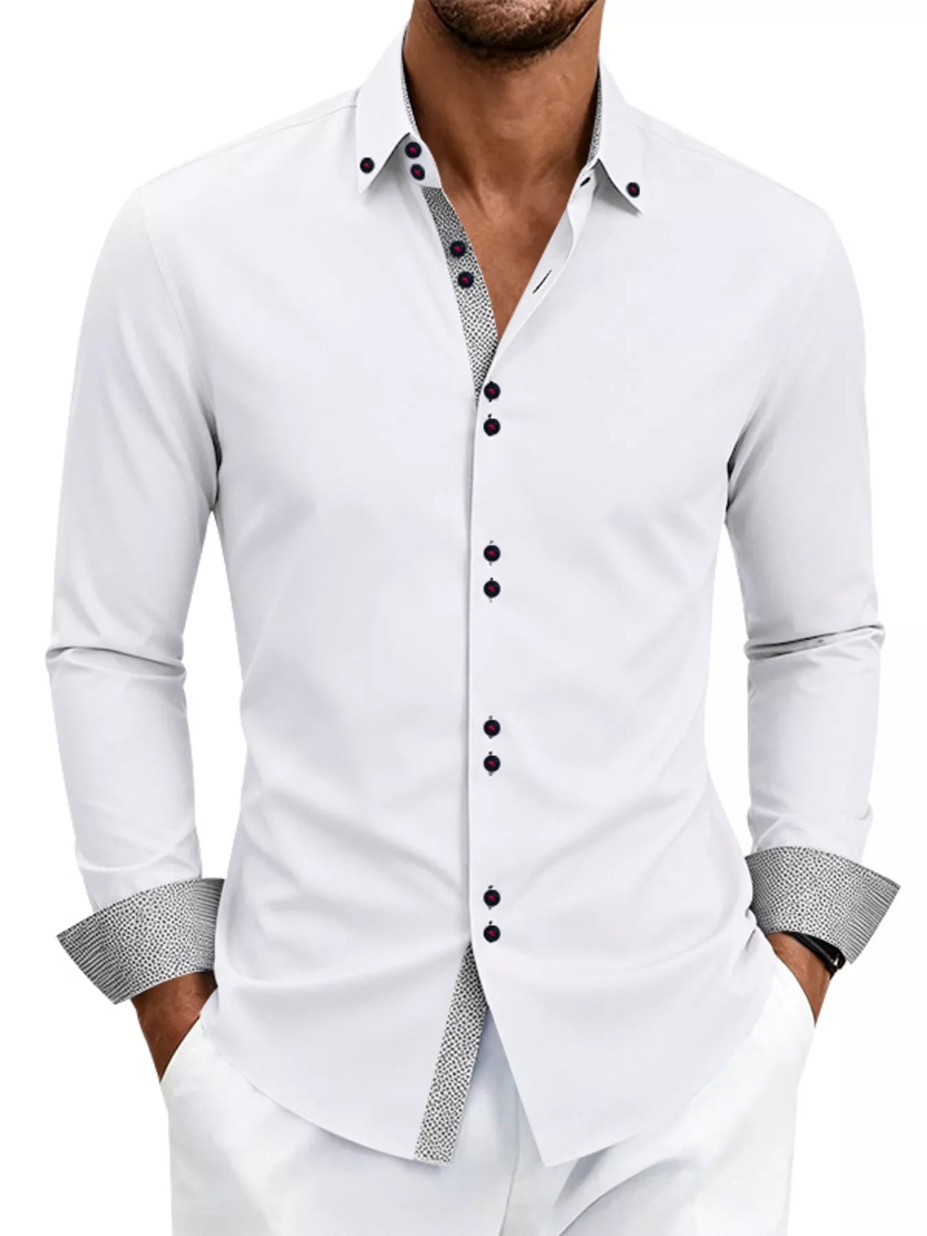 Men's Full Size Slim Fit Contrast Trim Shirt Plus Size