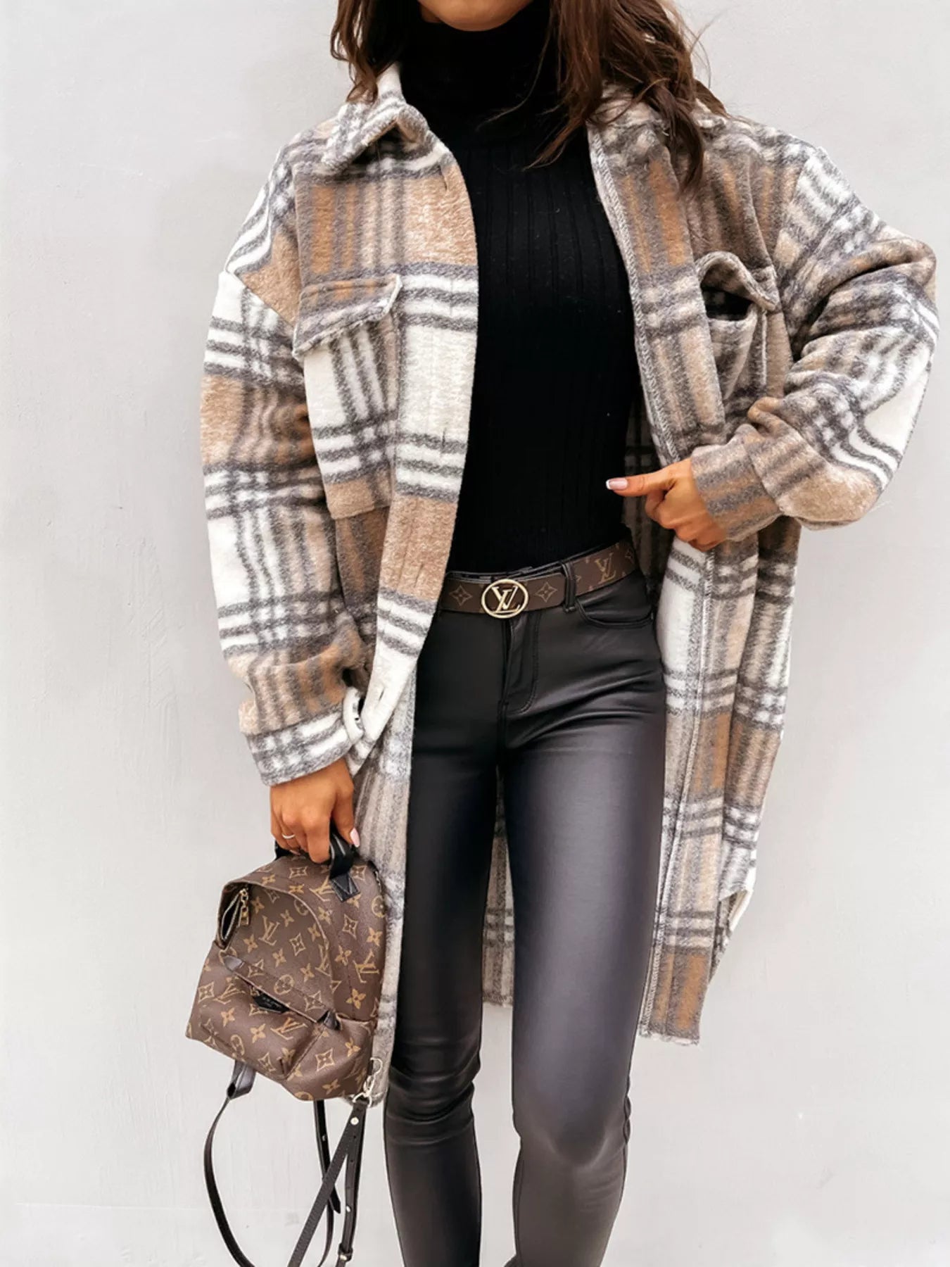 Longline Plaid Button Up Coat