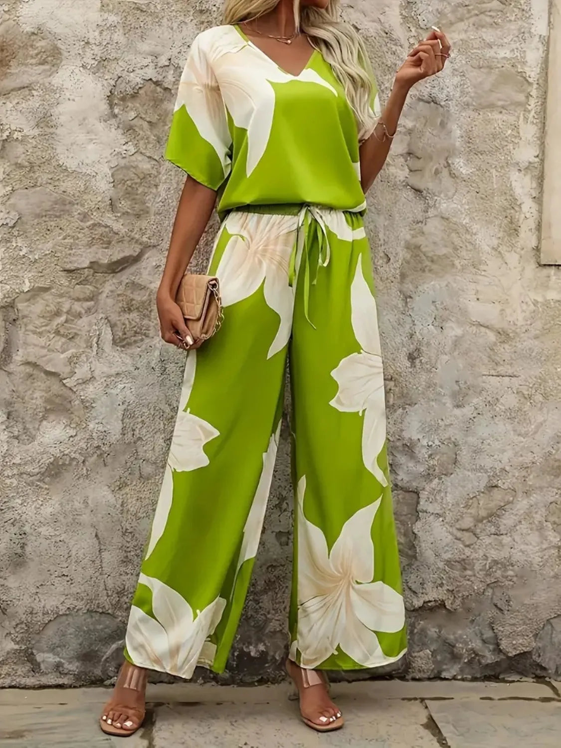 Printed Classy Wide Leg Pants Set