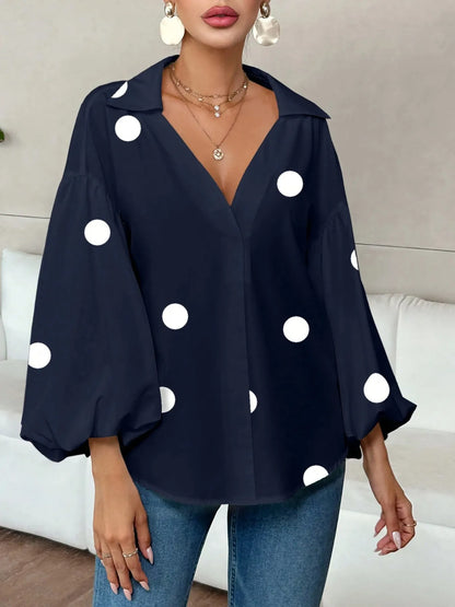 Polka Dot Balloon Sleeve Blouse