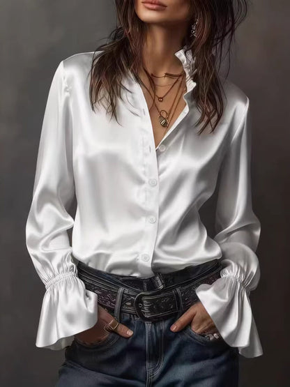 Button Up Flounce Sleeve Shirt