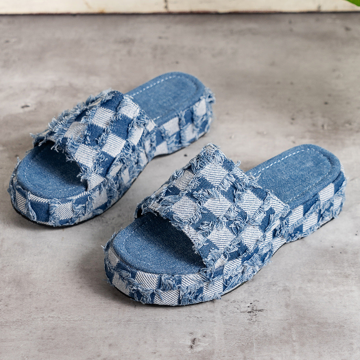 Plaid PU Leather Platform Sandals - MONLANE