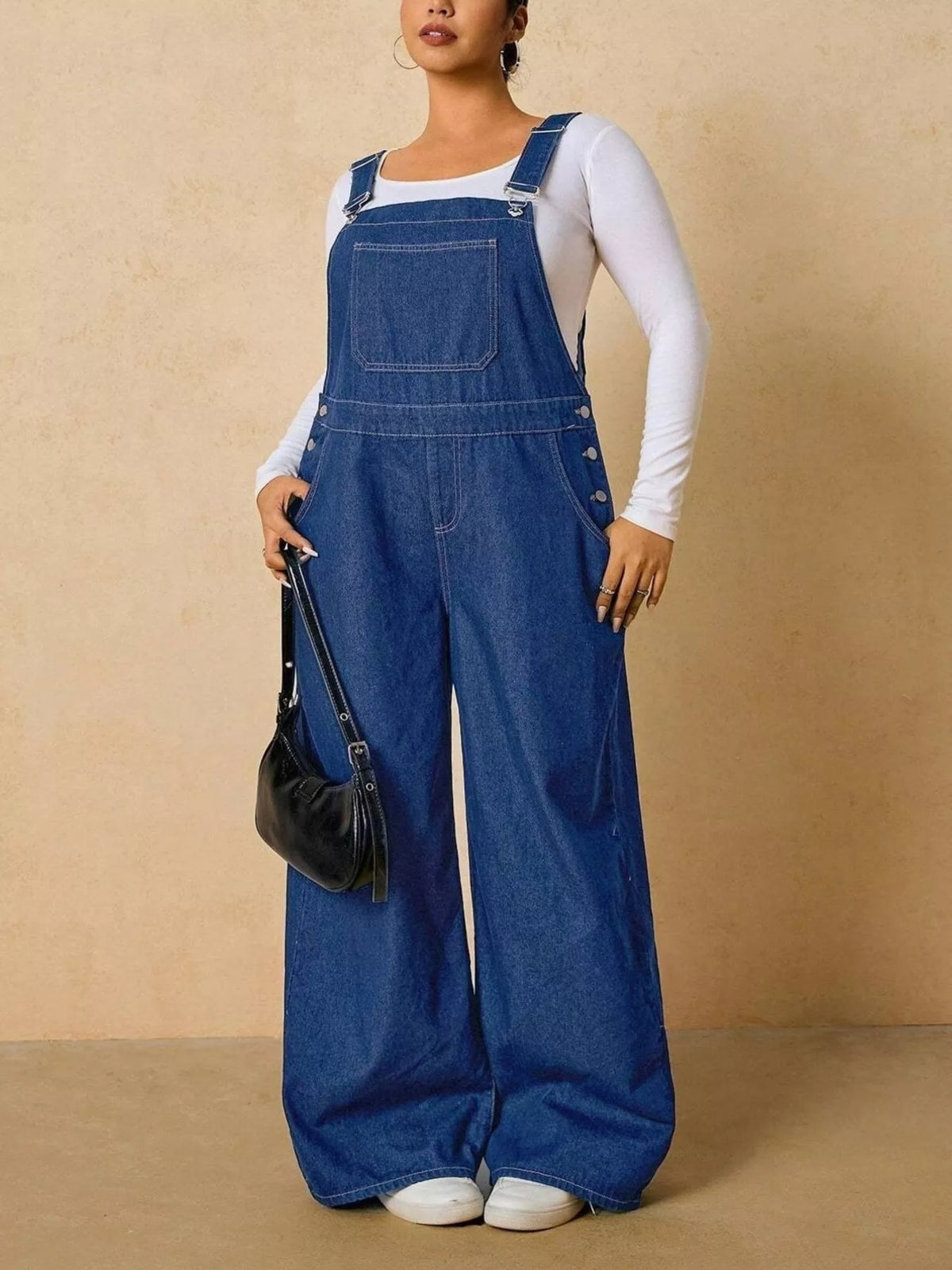 Plus Size Wide-Leg Denim Overalls