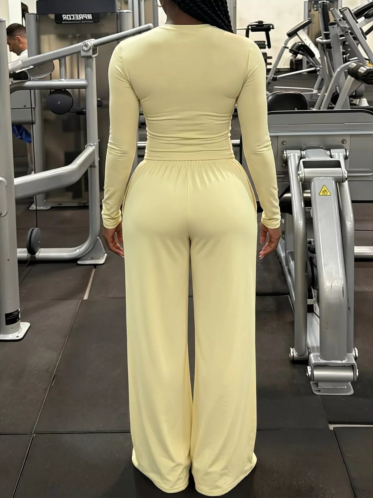 Yellow crop top and wide-leg pants set, view 5