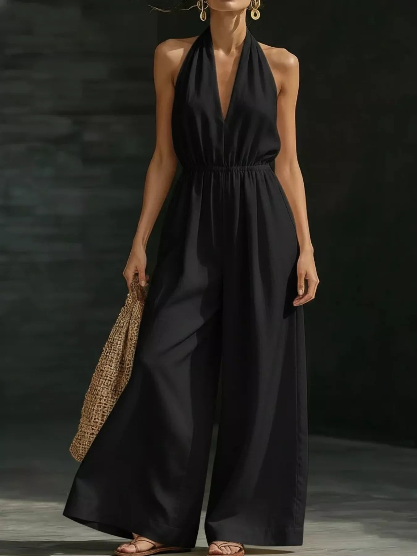 Full Size Halter Neck Wide-Leg Jumpsuit Plus Size