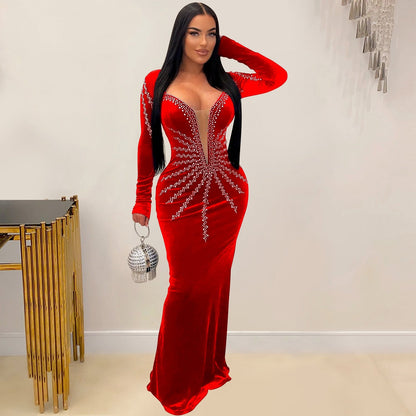 Hot pressed long sleeved long skirt dress