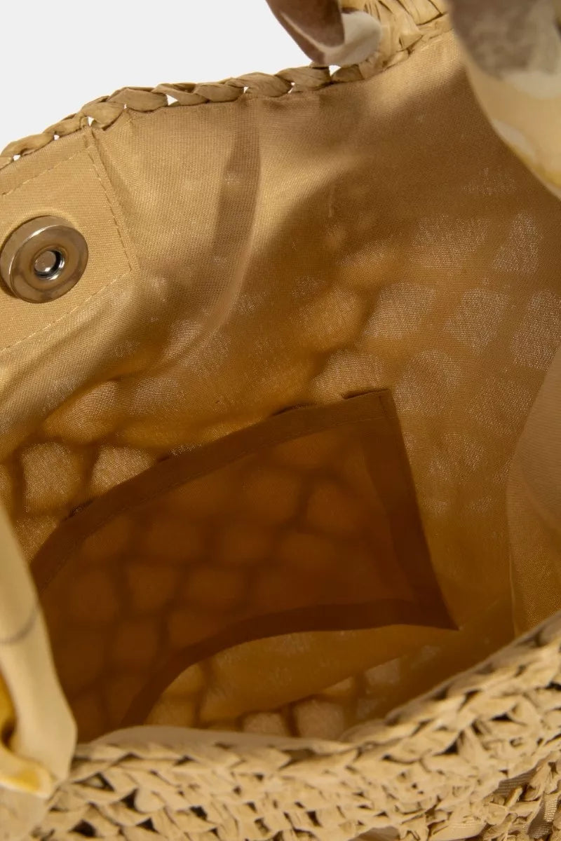 Fame Tropical Bandana Strap Straw Braided Tote Bag