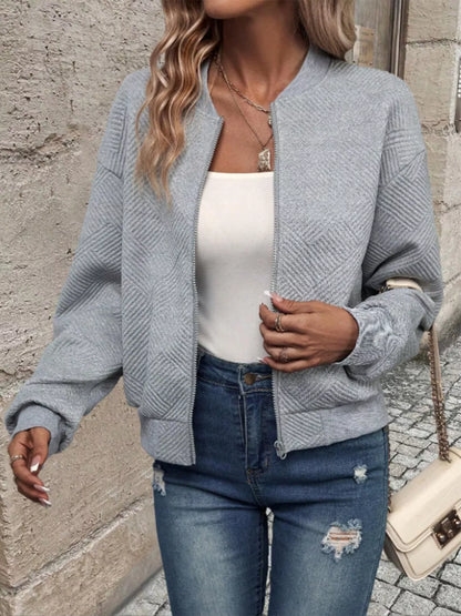 Textured Knit Zip-Up Jacket