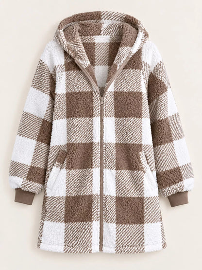 Plaid sherpa hooded jacket, view 6
