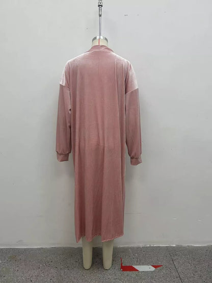 Plus size velvet longline cardigan, view 3