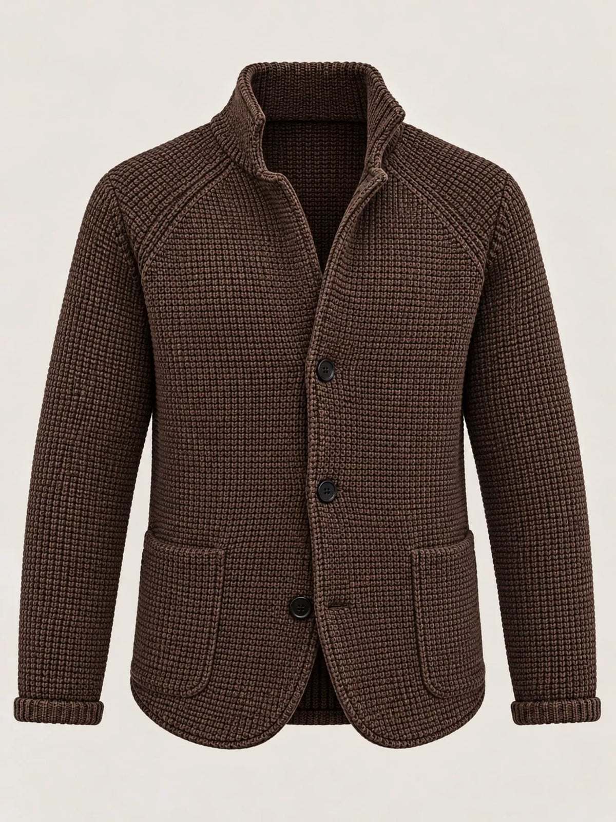 Men's Slim-Fit Knit Stand-Collar Cardigan with Pockets