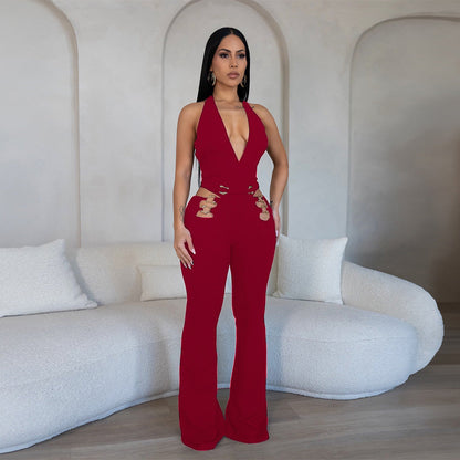 Deep V Hollow One-Piece Pants
