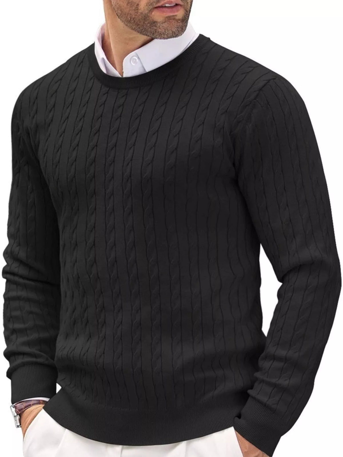 Men's cable-knit pullover sweater, view 13