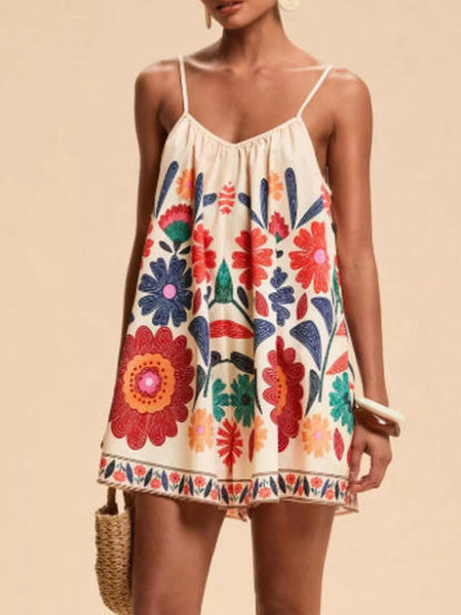 Floral Print Spaghetti Strap Romper