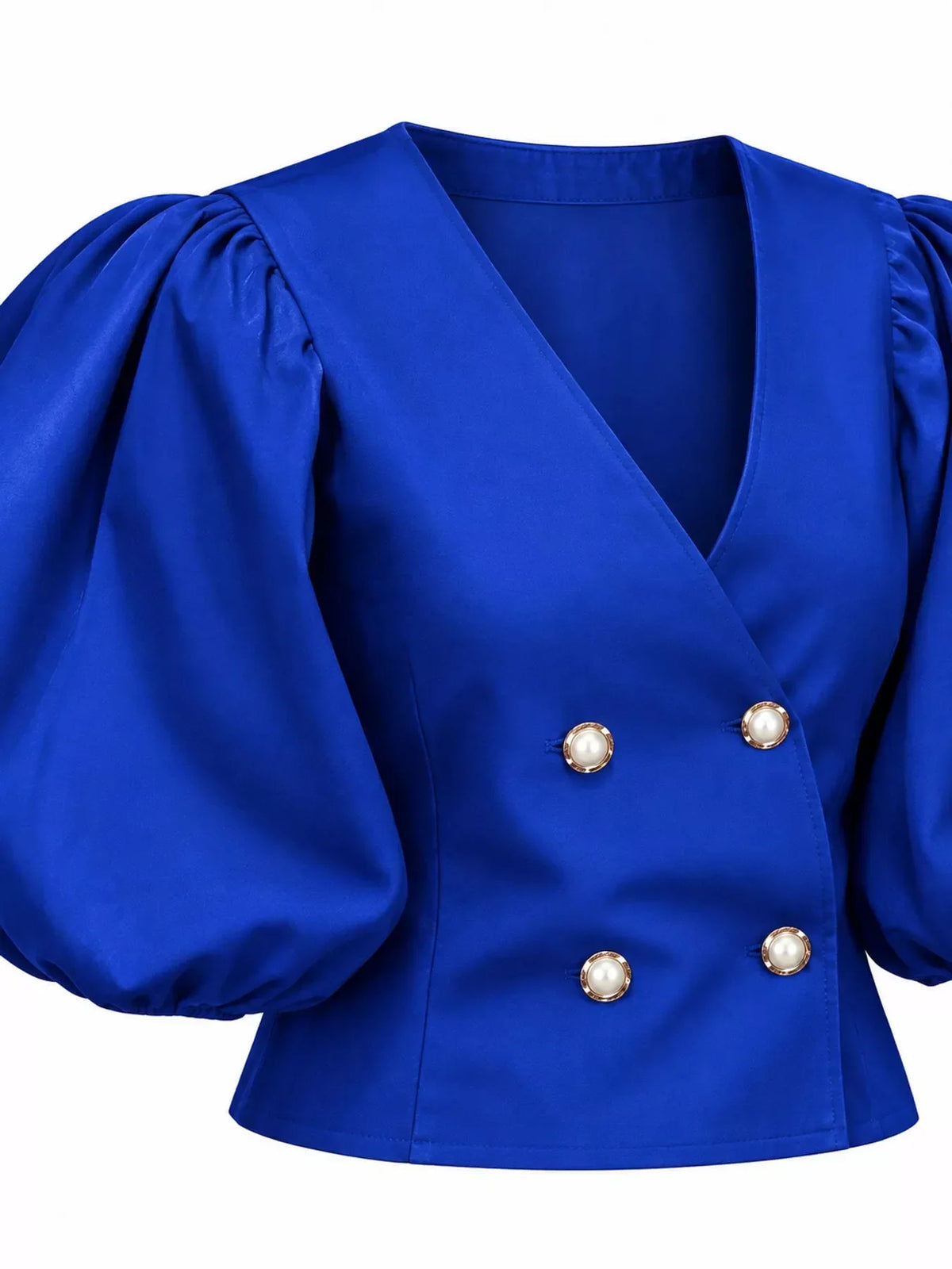 Double-breasted puff sleeve blouse, view 12