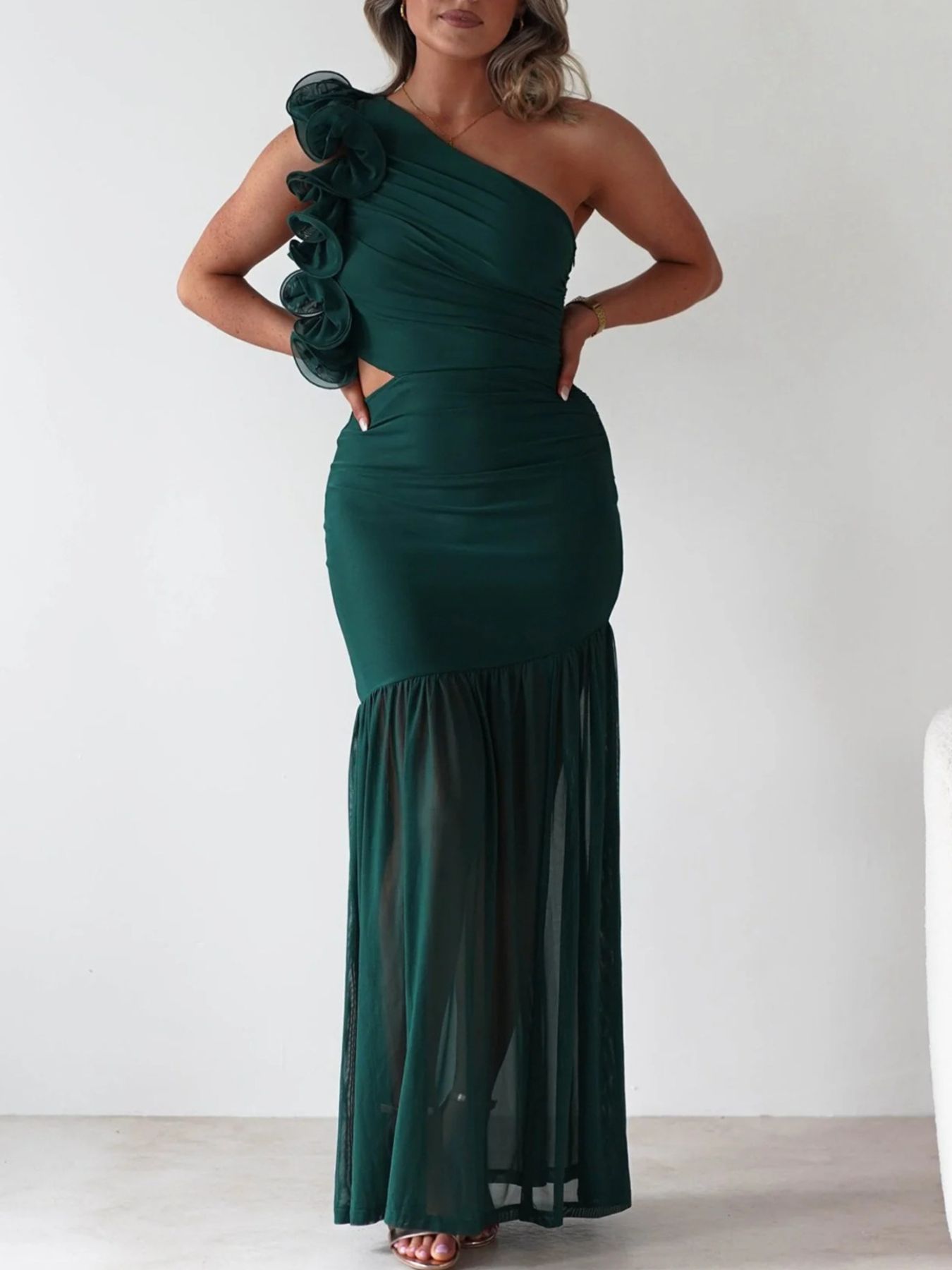 One-Shoulder Ruffle Trim Dress