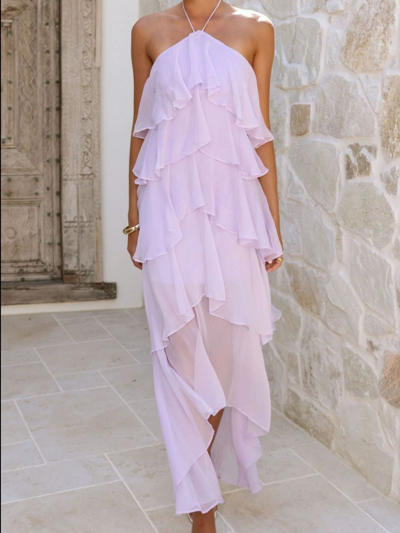 Layered Ruffled Halter Neck Dress