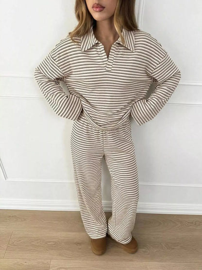 Striped polo top and pants set, view 12