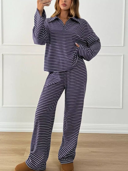 Striped polo top and pants set, view 14